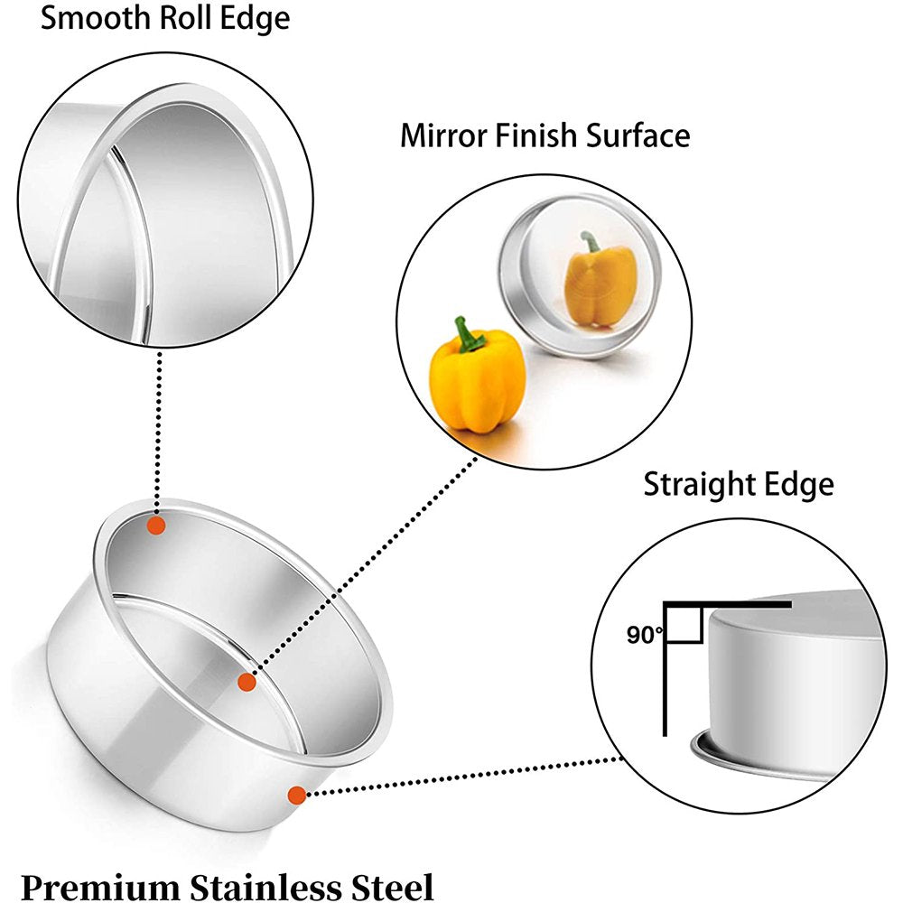 4 Inch Small Cake Pan Set of 4, VeSteel Stainless Steel Baking Round Cake Pans Tins Bakeware for Mini Cake Pizza, Quiche, Non Toxic & Healthy, Leakproof & Easy Clean, Mirror Finish & Easy Releasing