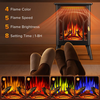 Auseo Electric Fireplace Heater 16", All-metal Frame Freestanding Stove, 3D Flame, Remote Control, 500W/1500W, Black