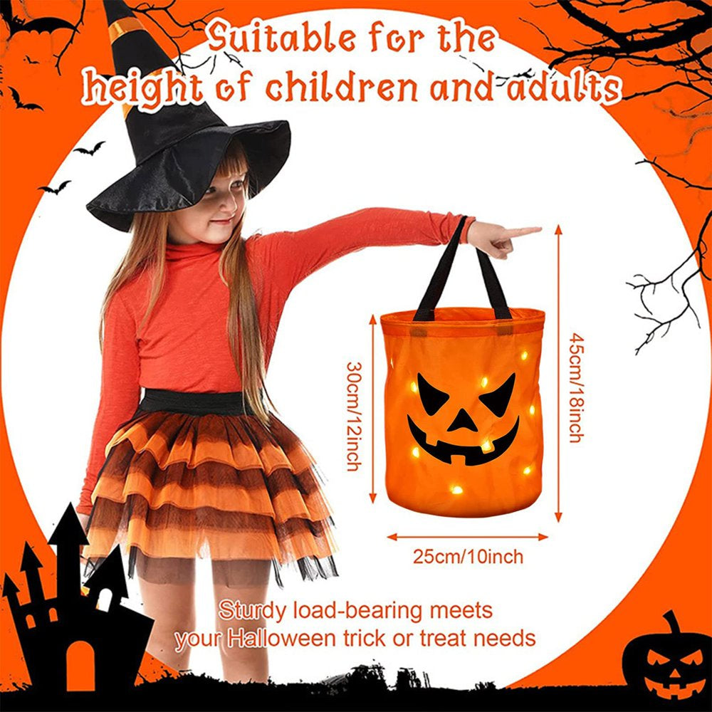 Halloween Candy Bags with LED Light Trick or Treat Bags Halloween Party Bags with Grimace Multipurpose Reusable Bucket for Kids Halloween Supplies Favors