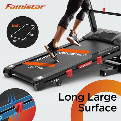 Famistar Clearance Folding Treadmill for Home with 15 Levels Auto Incline, 300LB Capcity, 10MPH Fast Speed Controls, Portable Treadmill Running Walking Machine, 4.5HP, Knee Strap Gift