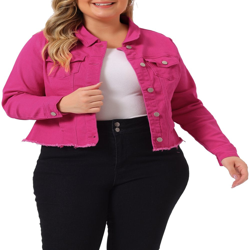  Women's Plus Size Outfits Classic Washed Front Frayed Denim Jacket