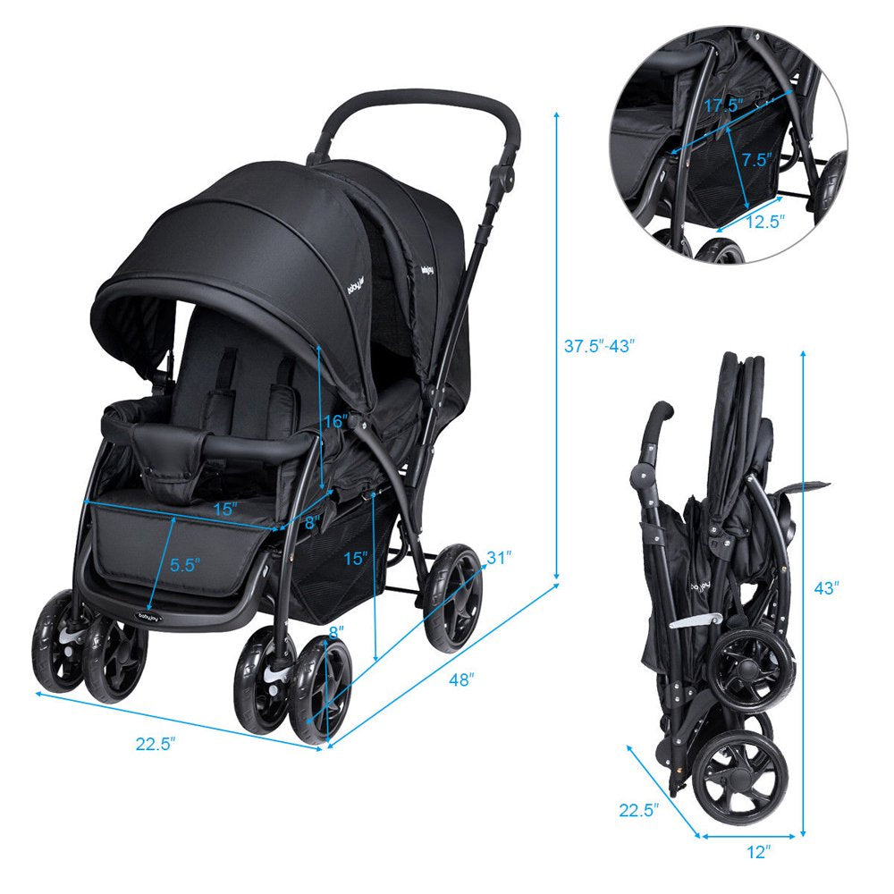 Double Baby Stroller Foldable Twin Lightweight Travel Stroller Infant Pushchair