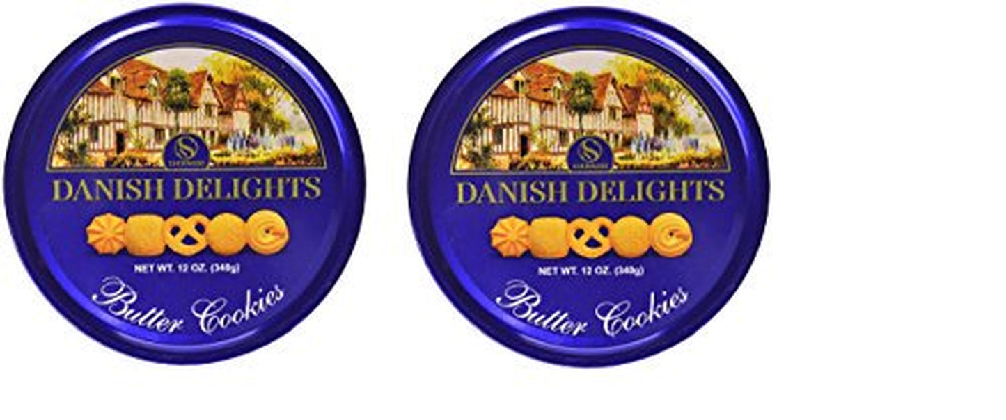 DANISH DELIGHTS Butter Cookies, (340g). In a Nice Attractive Gourmet Gifting Tin, Box Pack Of 2