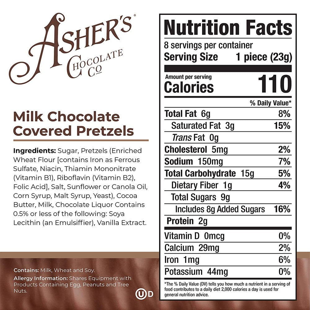 Asher's Chocolates, Chocolate Covered Pretzels, Gourmet Sweet and Salty Candy, Small Batches of Kosher Chocolate, Family Owned Since 1892, (6.5oz, Milk Chocolate)