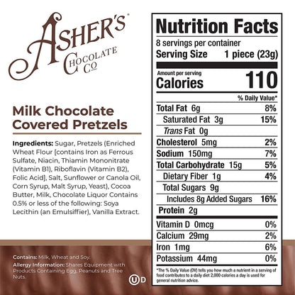 Asher's Chocolates, Chocolate Covered Pretzels, Gourmet Sweet and Salty Candy, Small Batches of Kosher Chocolate, Family Owned Since 1892, (6.5oz, Milk Chocolate)