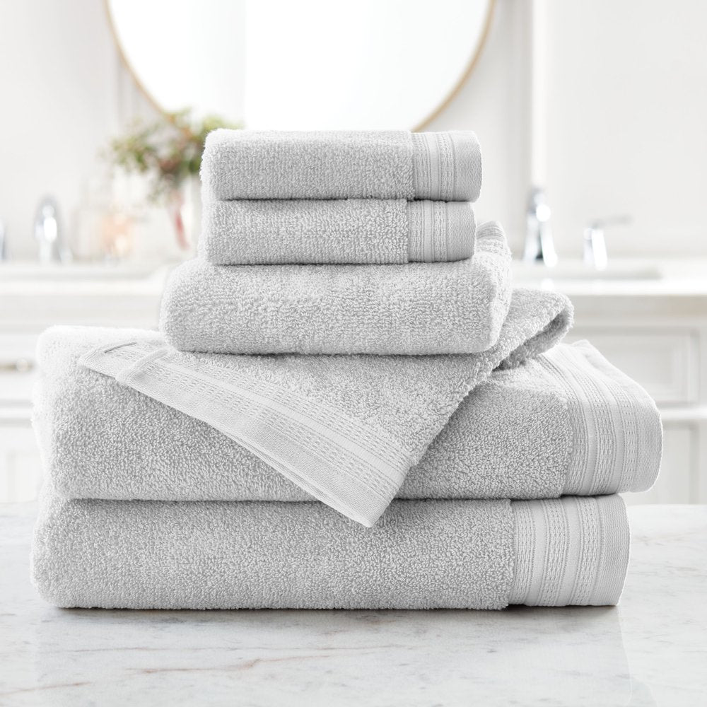 Hotel Style 6-Piece Egyptian Cotton Bath Towel Set, Platinum Silver