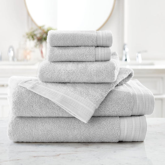 Hotel Style 6-Piece Egyptian Cotton Bath Towel Set, Platinum Silver