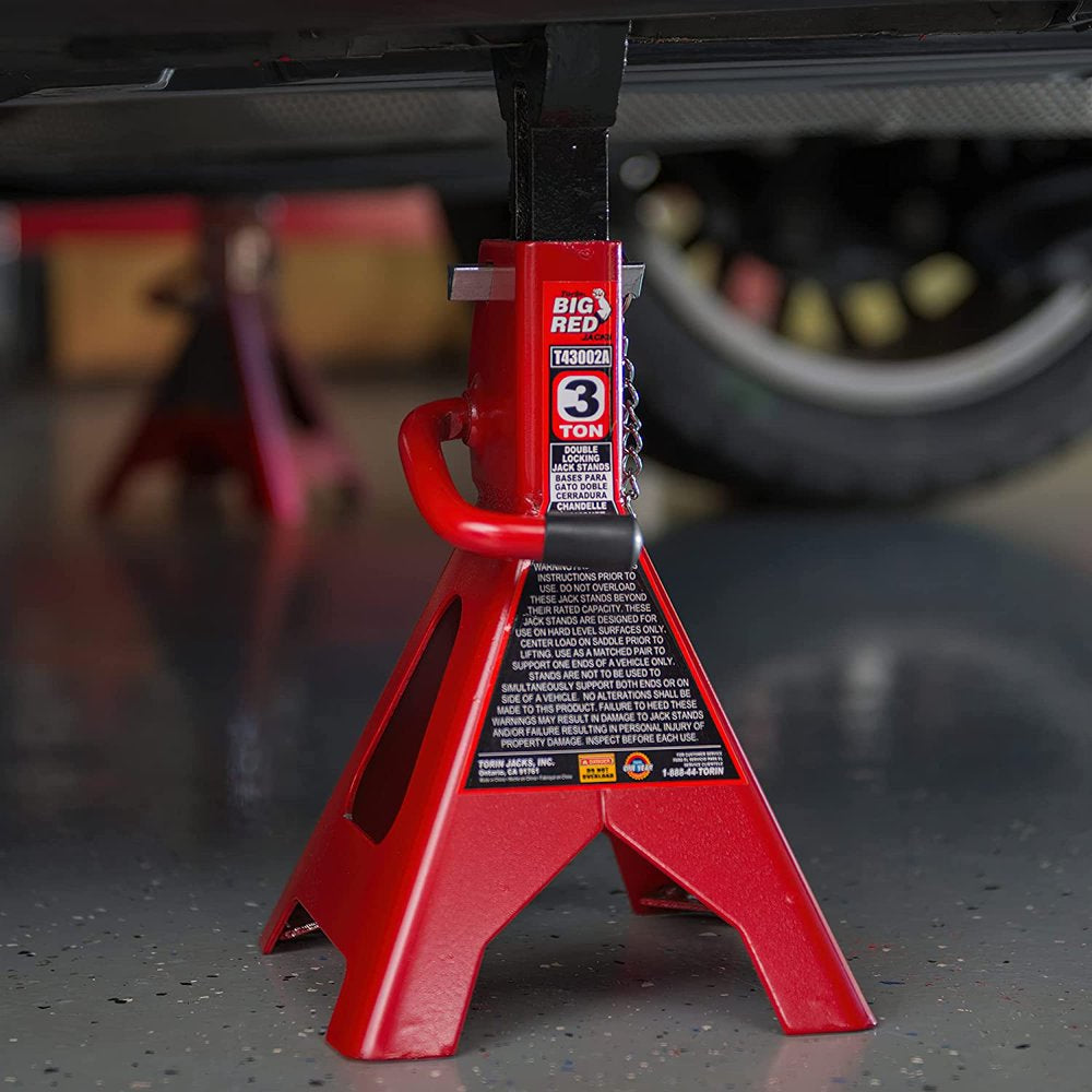 Big Red 3 Ton Steel Jack Stands Double Locking Jack Stand for Car,Red,1 Pair,W43002A