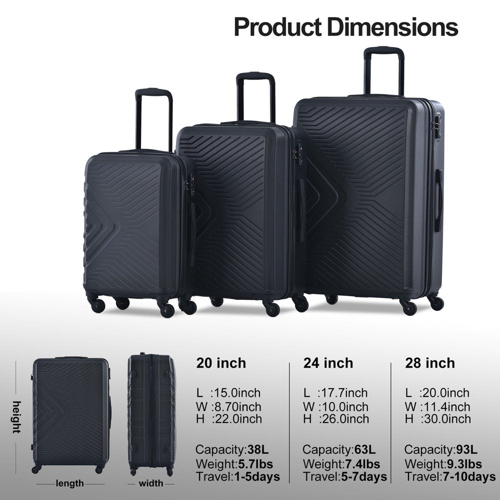 Travelhouse 3 Piece Luggage Set Hardshell Lightweight Suitcase with TSA Lock Spinner Wheels 20x24x28 Inches