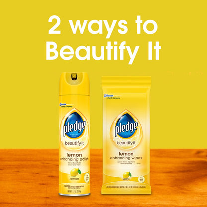 Pledge Beautify It Lemon Enhancing Wipes - Conveniently Dust, Clean and Shine Wood, Stainless Steel and More, 24Ct