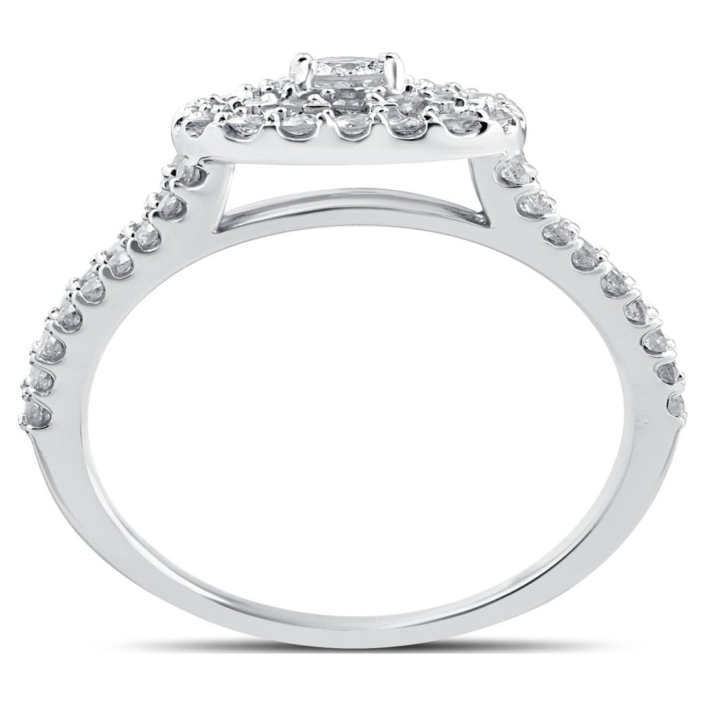 Pompeii3 Women's 1 1/10ct Cushion Halo Solitaire Diamond Engagement Wedding White Gold Ring Set