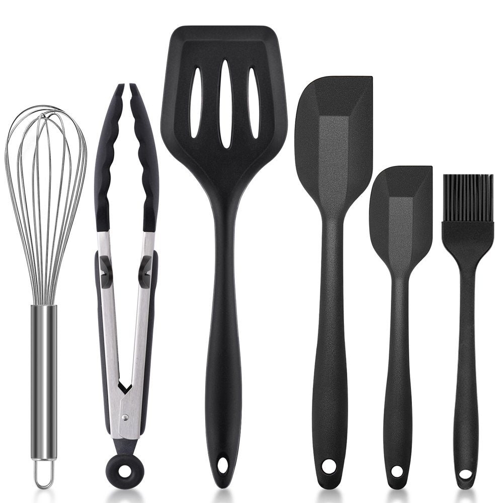 Silicone Kitchen Utensil Set, 6 Pieces Cooking Utensils, Black, BPA Free