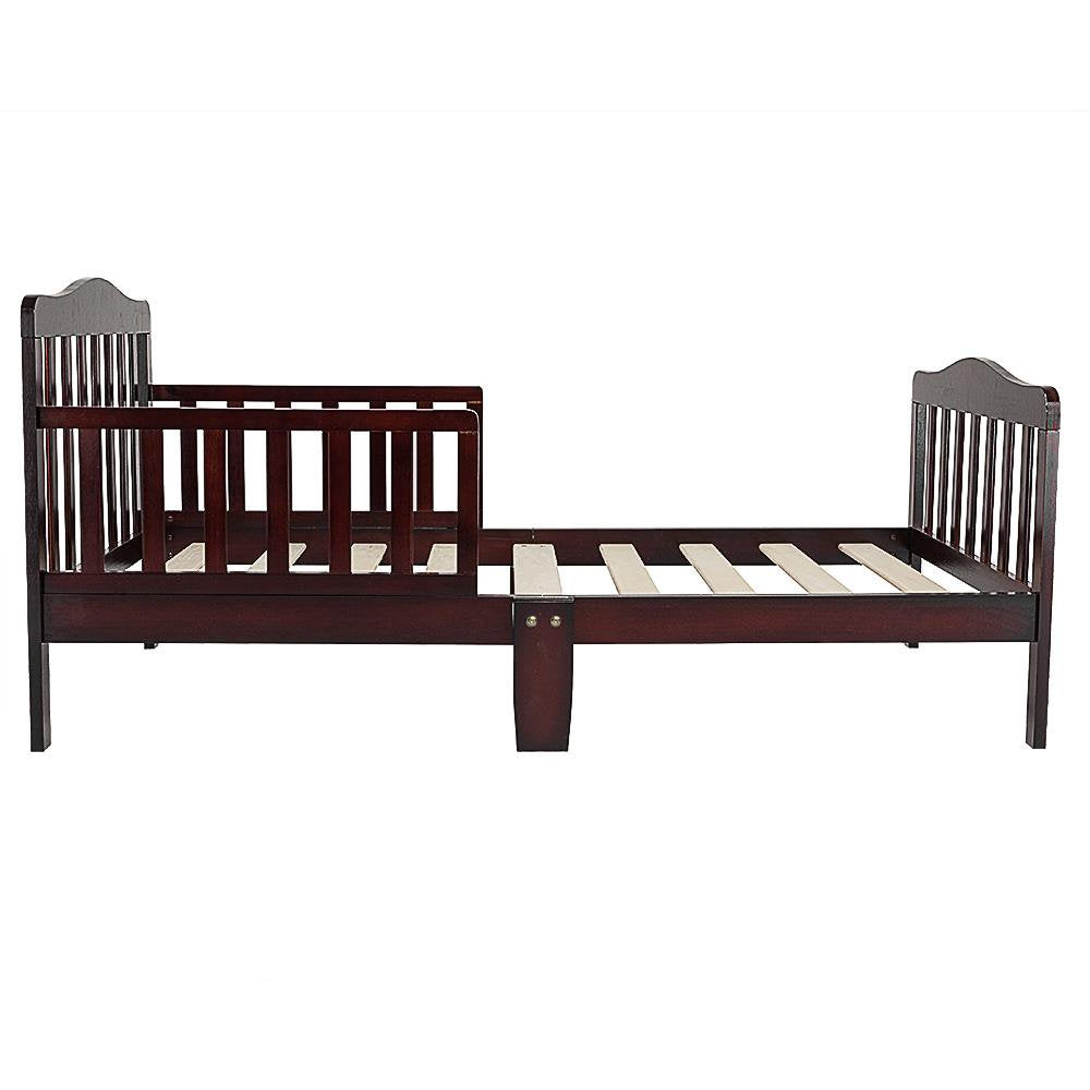 Ktaxon Baby Toddler Bed Solid Wood Bedroom Furniture with Safety Rails Espresso