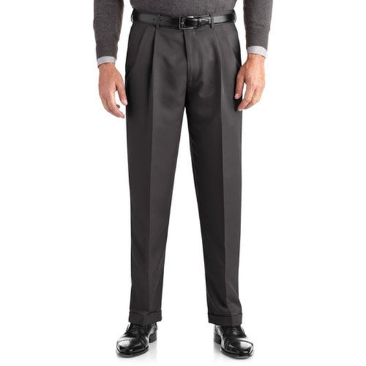  Big & Tall Men's Pleated Cuffed Microfiber Dress Pants with Adjustable Waistband