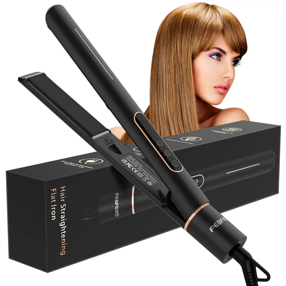  Professional Flat Iron 2 in 1 Hair Straightener & Curling Iron Styling Tool,5S Fast Heat 1" Ceramic Flat Iron,Adjustable Temp,Led Display,Black