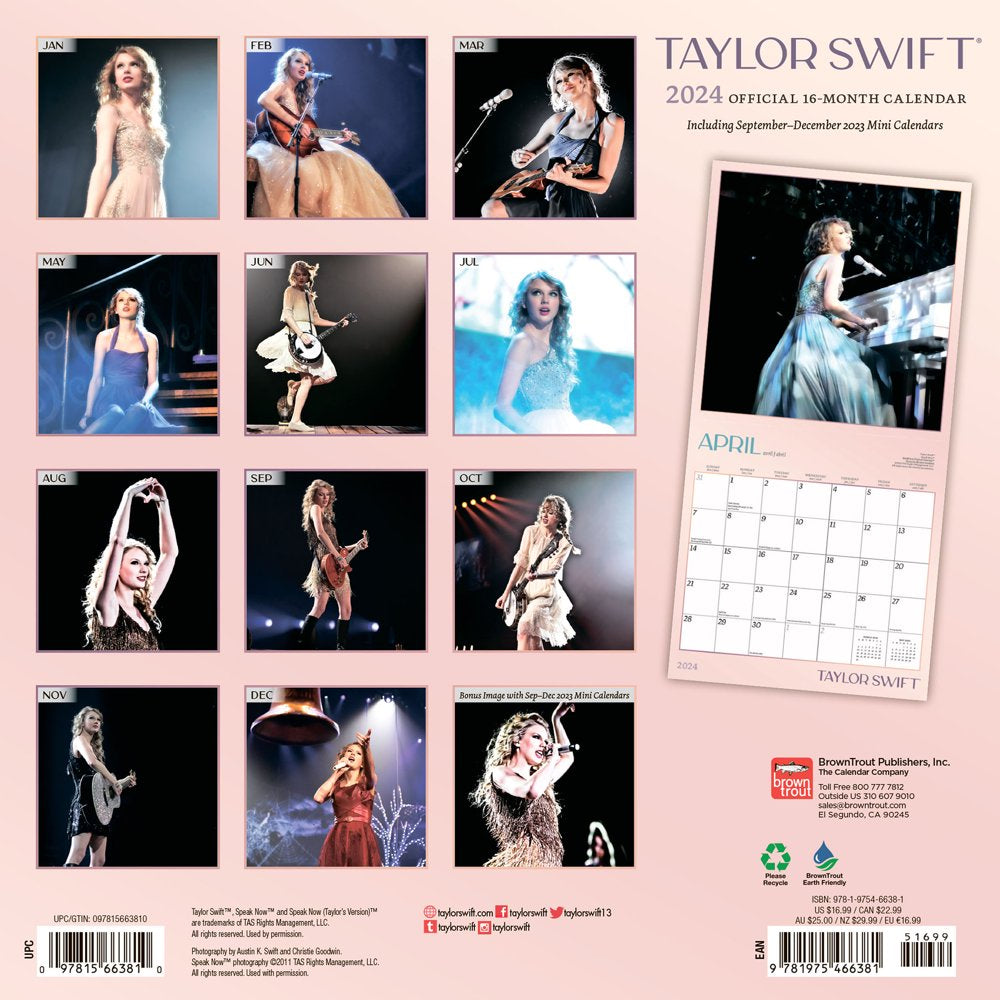 Taylor Swift OFFICIAL | 2024 12x24" (Hanging) Wall Calendar | BrownTrout