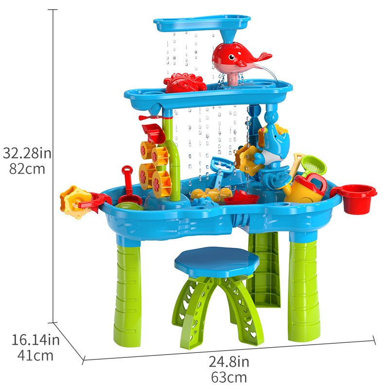  Kids Sand Water Table for Toddlers, 3-Tier Sand and Water Play Table Toys for Toddlers Kids, Activity Sensory Tables outside Beach Toys for Toddler Boys Girls Age 1-3 3-5 Gift