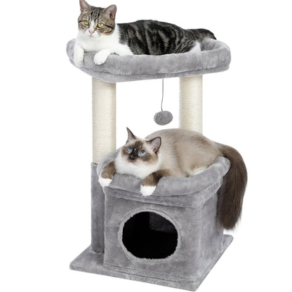 PAWZ Road Cat Tree Condo 27" Cat Tower with Large Top Perch and Scratching Posts for Kittens and Medium Cats, Gray