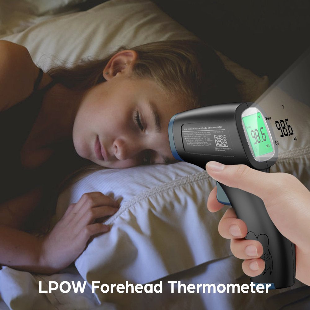 LPOW Infrared Digital Forehead Thermometer, 1s Reading, 3 Colors Backlight, 50 Memories Recall, All Ages