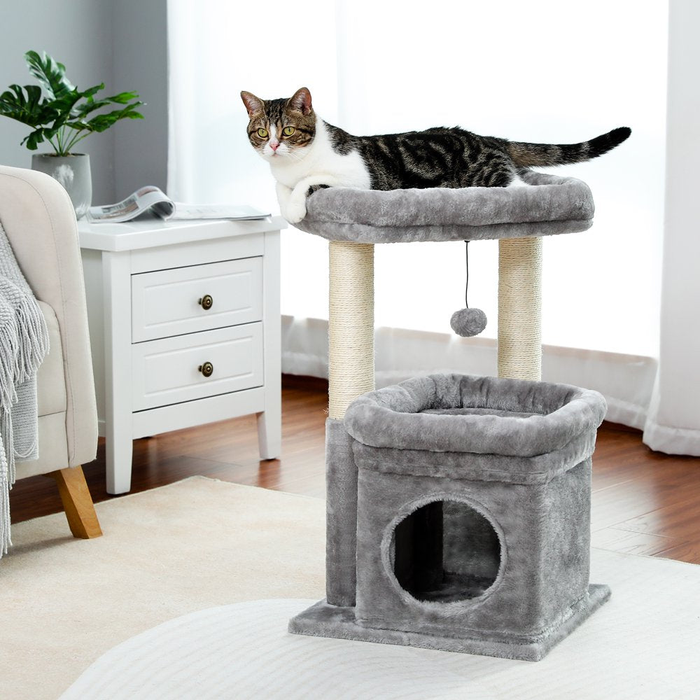 PAWZ Road Cat Tree Condo 27" Cat Tower with Large Top Perch and Scratching Posts for Kittens and Medium Cats, Gray