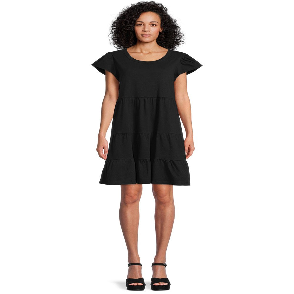  Women'S Short Sleeve Tiered Knit Dress