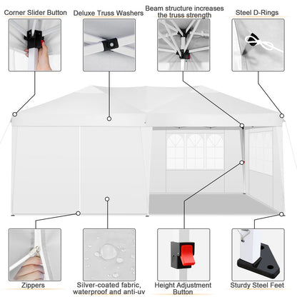 SANOPY 10' x 20' EZ Pop Up Canopy Tent Party Tent Outdoor Event Instant Tent Gazebo with 6 Removable Sidewalls and Carry Bag, White