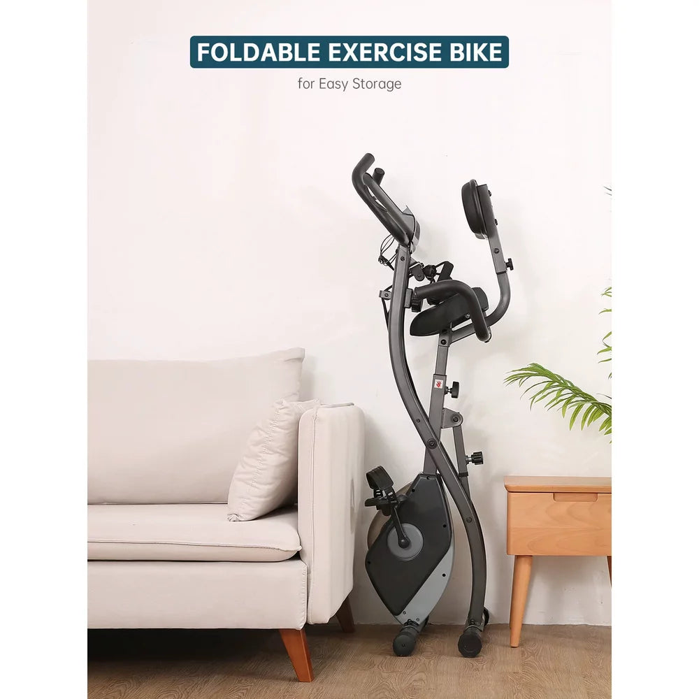 3-in-1 Exercise Bike Quiet Folding Magnetic Stationary Exercise Bike Upright Exercise Bikes with Arm Resistance Bands Home Use