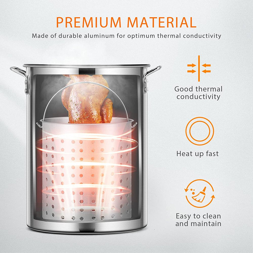 SPECSTAR 30 Qt. Aluminum Turkey Deep Fryer Pot with Injector Thermometer Kit and 54, 000 BTU Outdoor Propane Stove Burner Stand for 20 Lbs Turkey