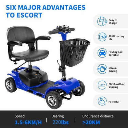 1Inchome 4 Wheel Mobility Scooter for Seniors, Folding Electric Powered Wheelchair Device for Adults, Elderly