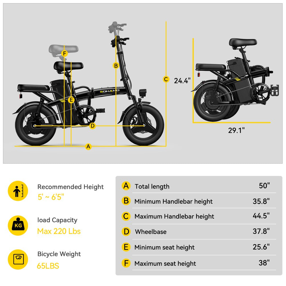 SOHAMO A2 Folding Electric Bike for Adults and Teens, 400W Motor Mini E-Bike 48V 12Ah Removable Battery 20 mph City Commuter Bike, Full Suspension