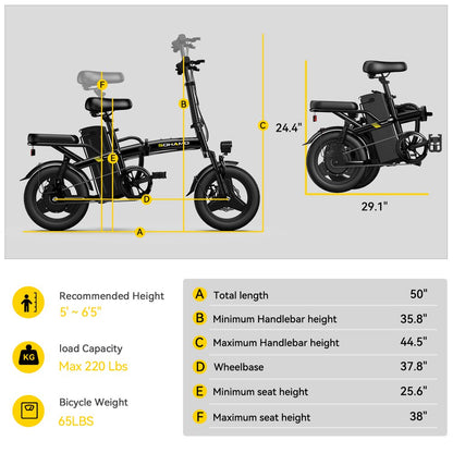 SOHAMO A2 Folding Electric Bike for Adults and Teens, 400W Motor Mini E-Bike 48V 12Ah Removable Battery 20 mph City Commuter Bike, Full Suspension