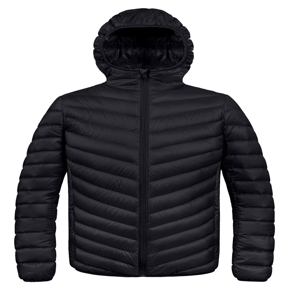  Men's Big and Tall Puffer Jacket Hooded Lightweight Spring Jacket Insulated Puffy Coat Black XL