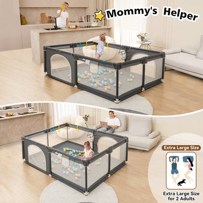 Baby Playpen, 59x71'' Large Baby Playard, Infant Activity Center with Anti-Slip Base, Gray