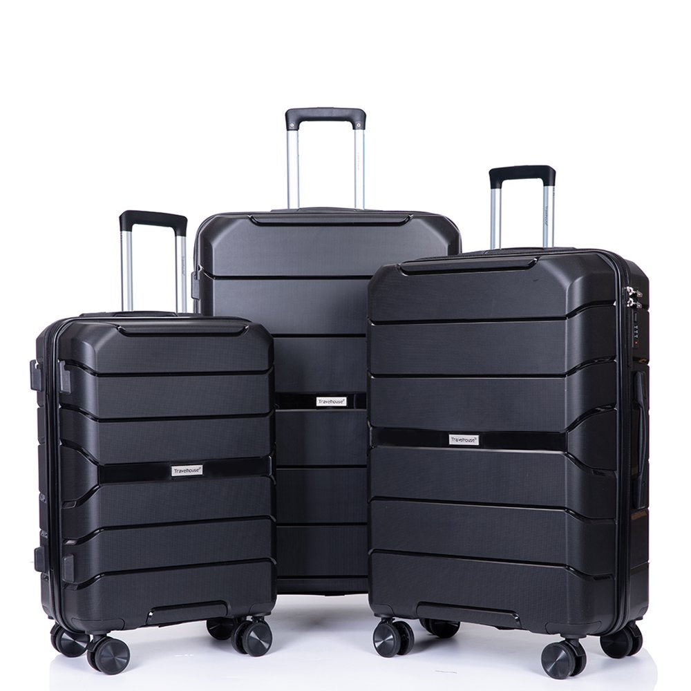 3 Piece Luggage Set Hardshell Lightweight Suitcase with TSA Lock Spinner Wheels 20In24In28In.(Black)