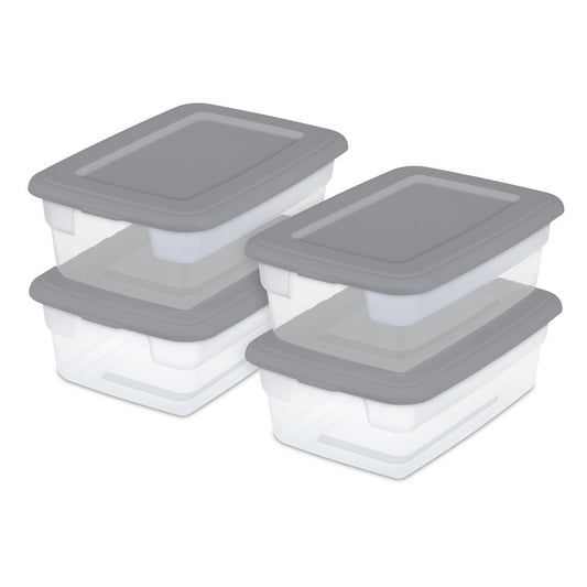 Sterilite Set of (4) 12 Qt. Storage Boxes Plastic, Titanium