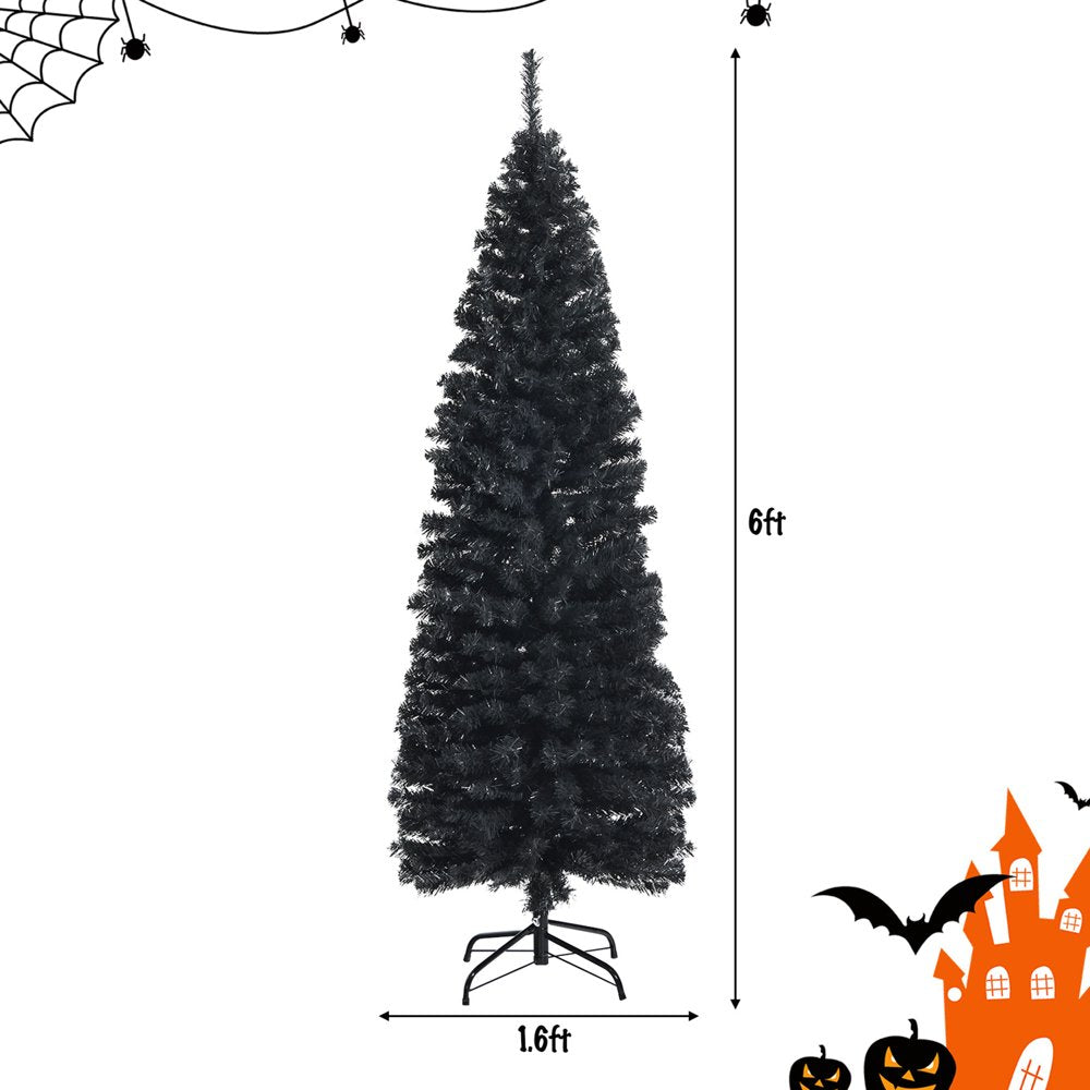 Gymax 6FT Unlit Black Artificial Pencil Tree Christmas Tree w/ 520 PVC Branch Tips