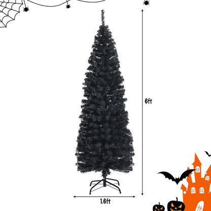 Gymax 6FT Unlit Black Artificial Pencil Tree Christmas Tree w/ 520 PVC Branch Tips