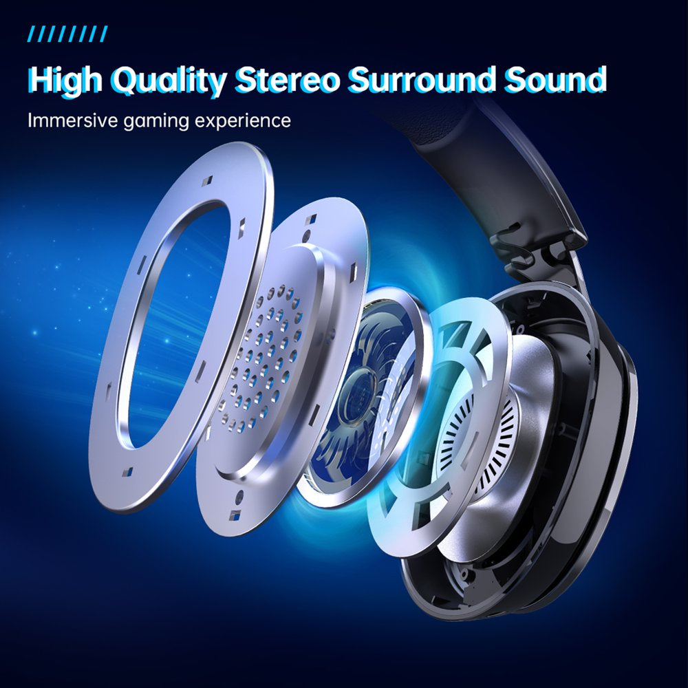 Gtheos 2.4GHz Wireless Gaming Headset for PC, PS4, PS5, Mac, Nintendo Switch, Bluetooth 5.2 Gaming Headphones with Detachable Noise Canceling Microphone, Stereo Sound, 3.5mm Wired Mode for Xbox Series