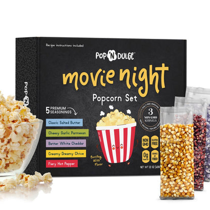 Movie Night Gift Baskets Popcorn Gift Set, 5 Gourmet Popcorn Kernels and 5 Popcorn Seasoning, Non-GMO Popcorn Gift Baskets - 10 pcs