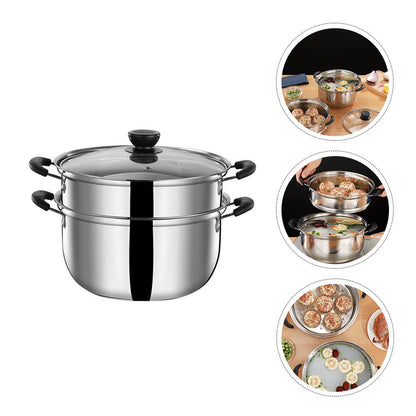 Pot Steamer Cooking Steam Food Vegetable Pan Steamers Cooker Stock Set Stainless Cookware Steel Soup Layer 2 Saucepan