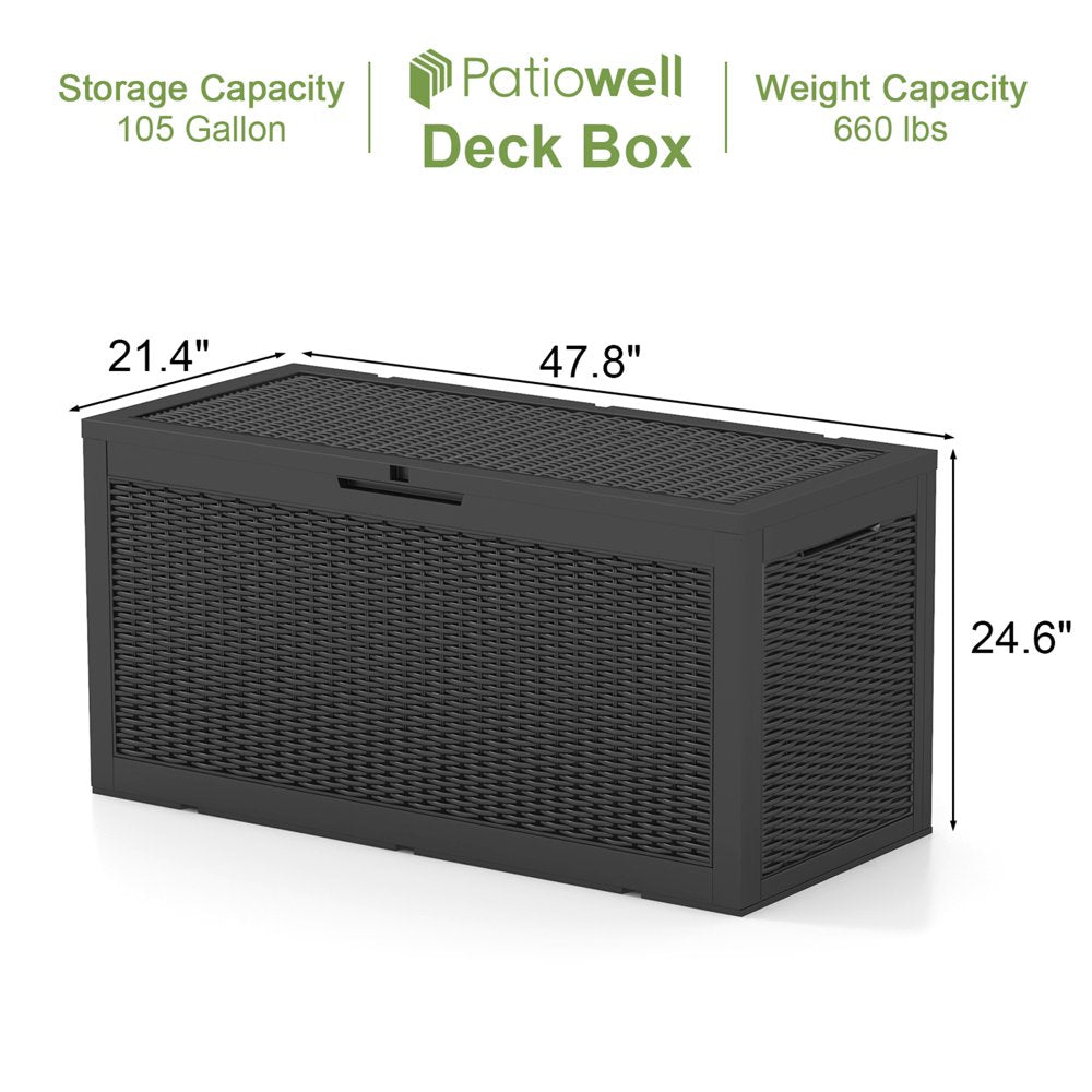 Patiowell 105 Gallon Deck Box Outdoor Resin Plastic Deck Storage Box, Black