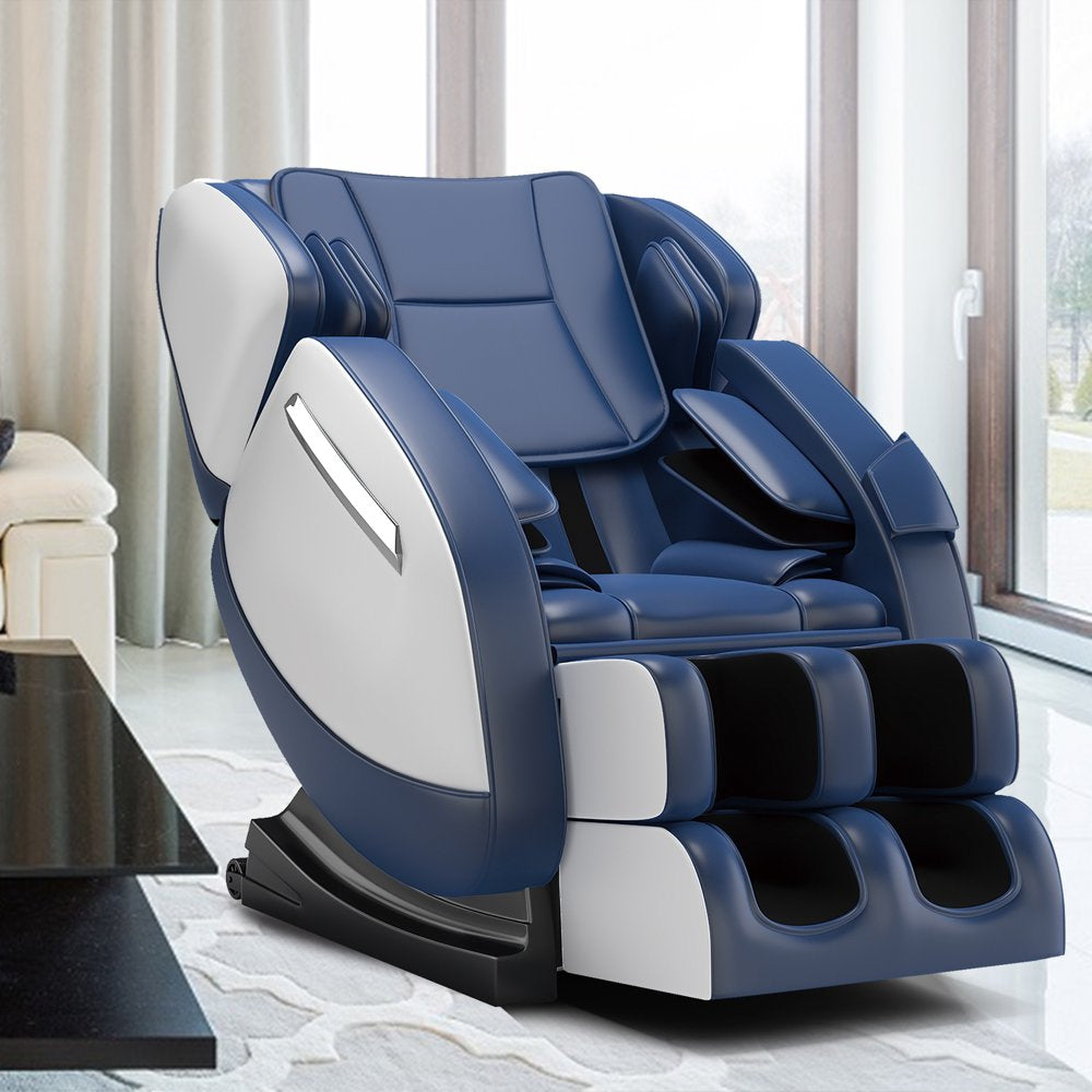 Real Relax Massage Chair, Full Body Recliner with Zero Gravity Chair, Air Pressure, Bluetooth, Heat and Foot Roller Included, Blue