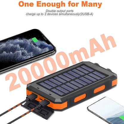 20000mAh Solar Charger for Cell Phone iPhone, Portable Solar Power Bank with Dual 5V USB Ports, 2 LED Light Flashlight, Compass Battery Pack for Outdoor Camping Hiking(Orange)