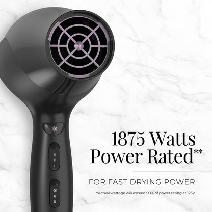 Remington Ceramic Ionic Tourmaline Hair Dryer with Concentrator and Diffuser, 1875 Watts, Black