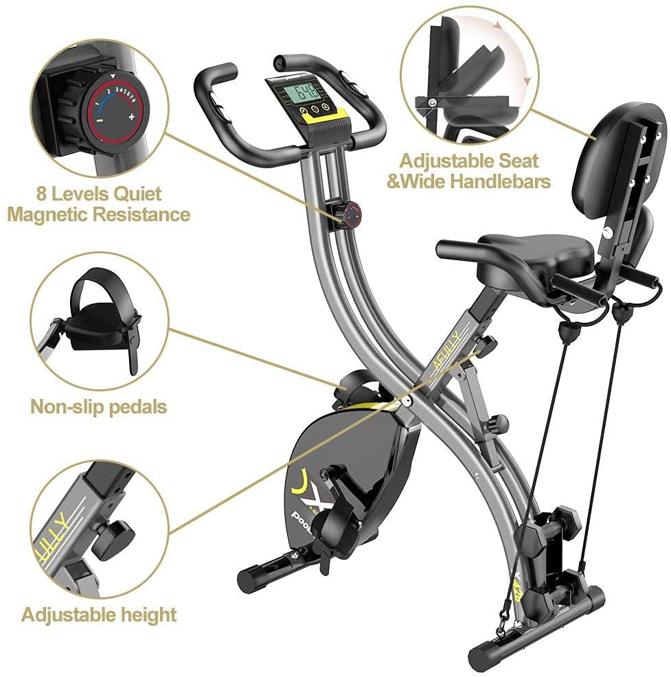  Exercise Bike Folding Stationary Cycling Bicycle Indoor Upright Recumbent Exercise Bike with LCD Monitor Maximum Weight 300lb