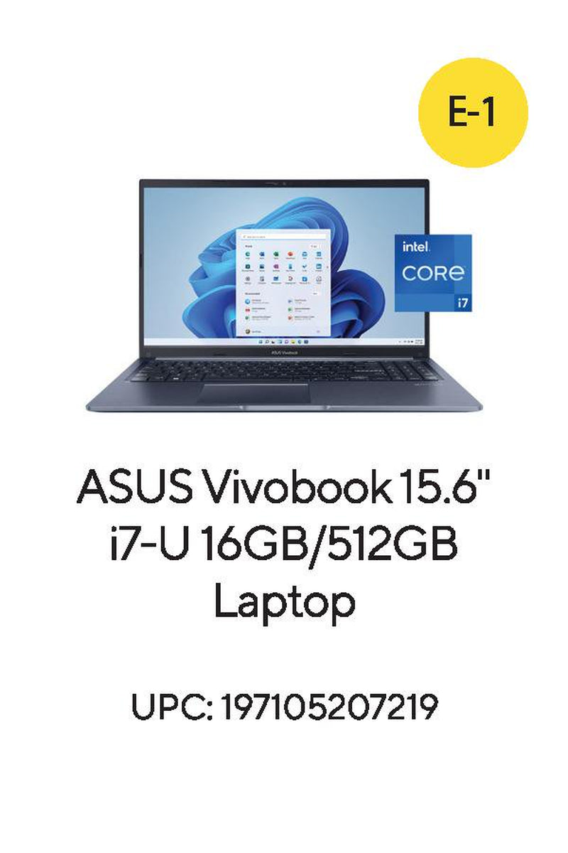 ASUS Vivobook 15.6” Touch PC Laptop, Intel Core i7-1255U, 16GB, 512GB, Win 11 Home, F1502ZA-WH74