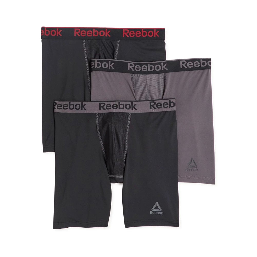 Reebok Men's Pro Series Performance Boxer Brief Extended Length Underwear, 7.5-Inch, 3-Pack