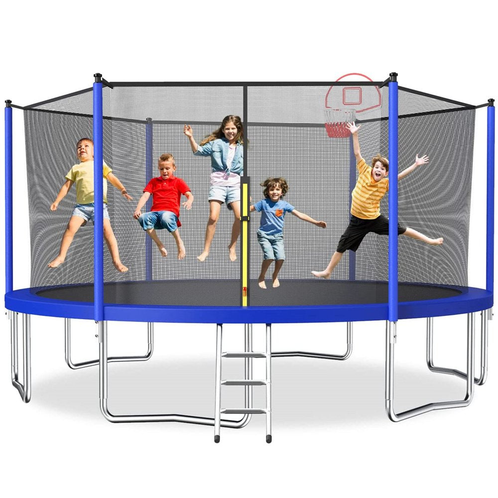 SEGMART 10Ft Trampoline for Kids with Basketball Hoop and Enclosure Net/Ladder,Blue