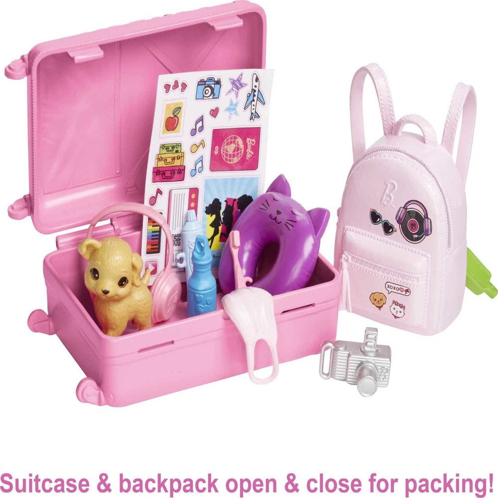 Barbie Malibu Doll & 10+ Accessories, Travel Set with Pink Working Suitcase, Blonde Fashion Doll