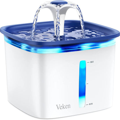 Veken 95Oz/2.8L Pet Fountain, Cat Dog Water Fountain Dispenser with Smart Pump,Blue